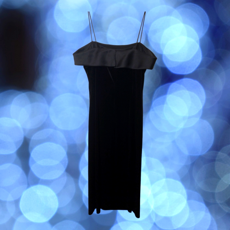 Alex Evenings Black Velvet & Satin Spaghetti Strap Cocktail Dress; Size 6